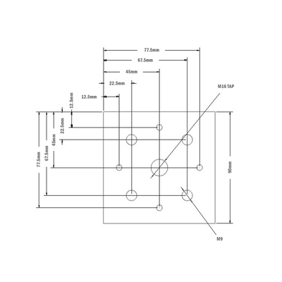 32-9090M16-1 MODULAR SOLUTIONS FOOT & CASTER CONNECTING PLATE<BR>90MM X 90MM, M16 HOLE W/HARDWARE